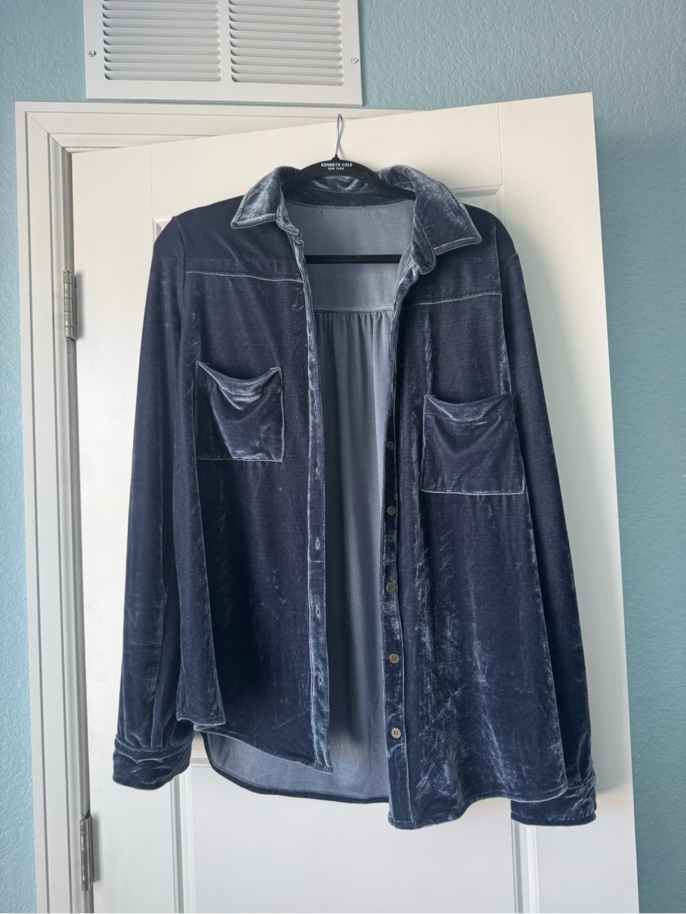 Velvet Long-Sleeve Shacket Jacket - Slate Blue